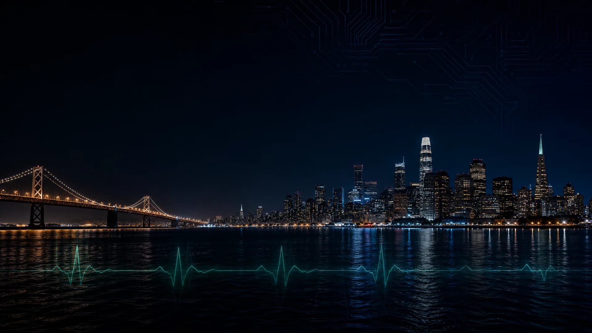 San Francisco Bay at night with city lights, cinematic backdrop